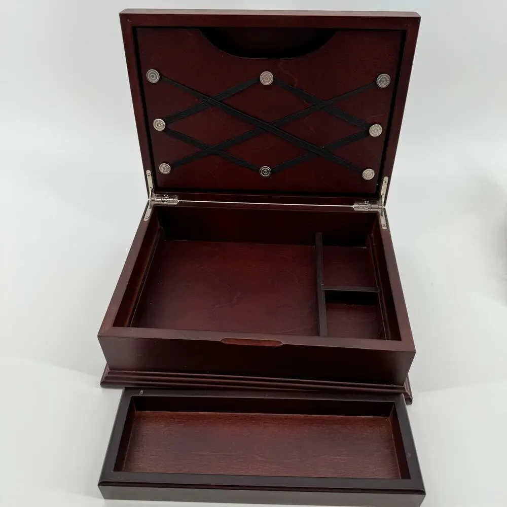 Wooden Jewelry Keepsake Box Lift-Out Tray Silver Plaque Mother Gift
